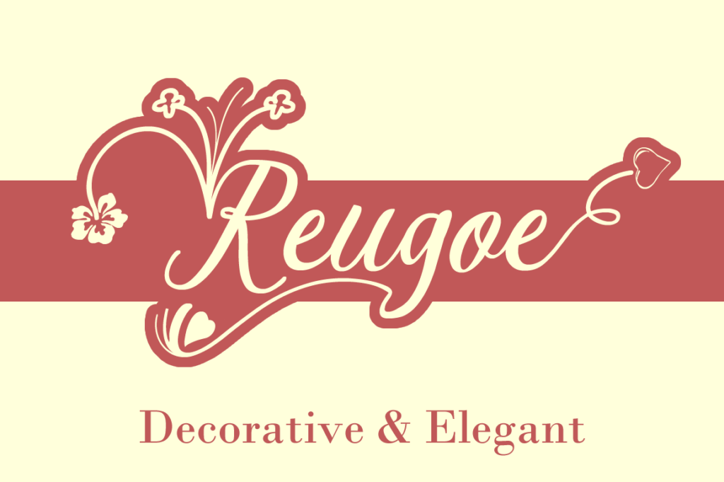 Reugoe Script font preview — smooth flowing modern script with balanced proportions