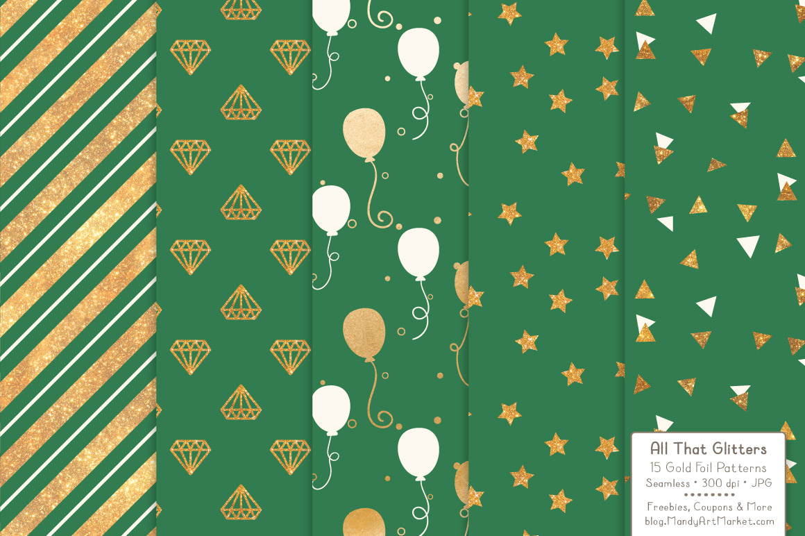 Emerald Celebrate Gold Digital Paper Set Graphic by Amanda Ilkov ...