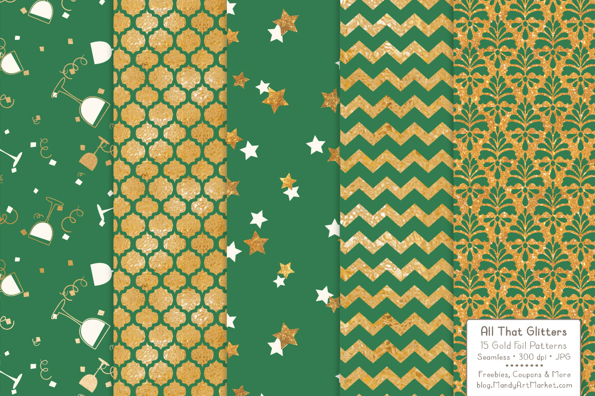 Emerald Celebrate Gold Digital Paper Set Graphic by Amanda Ilkov ...