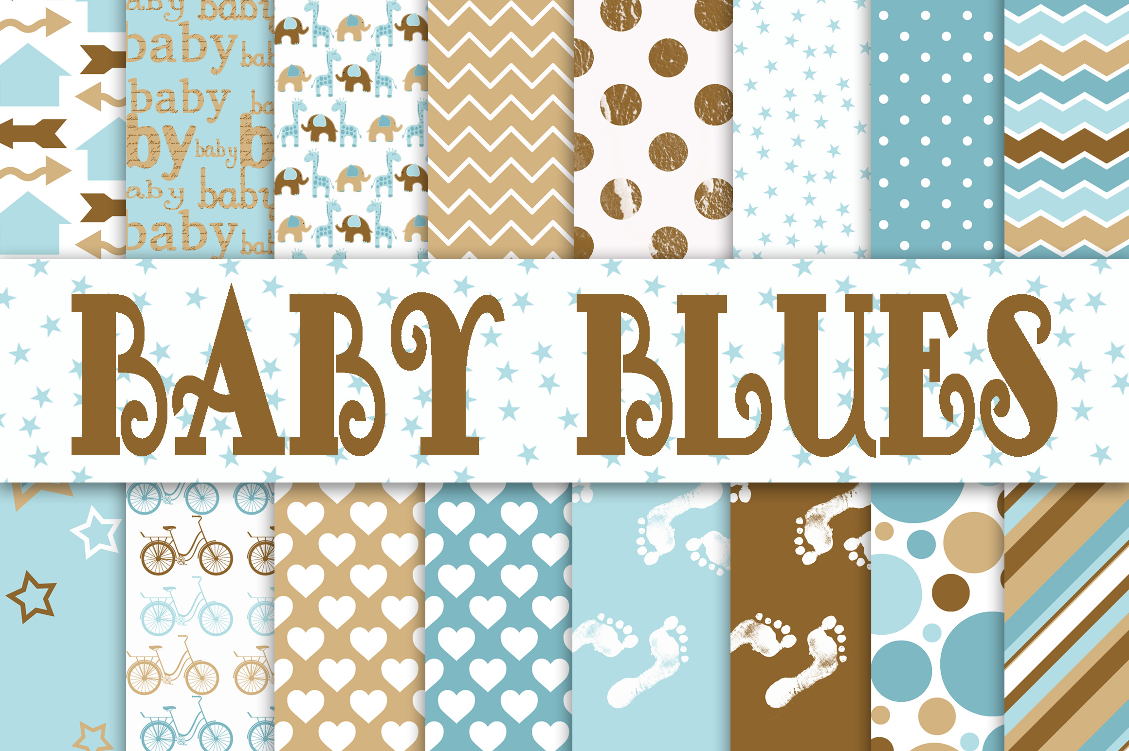 Baby Boy Digital Paper in Blues and Browns Graphic by oldmarketdesigns ...