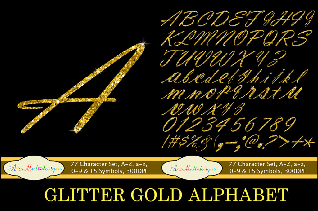 Glitter Gold Alphabet Script Graphic by Arcs Multidesigns · Creative ...