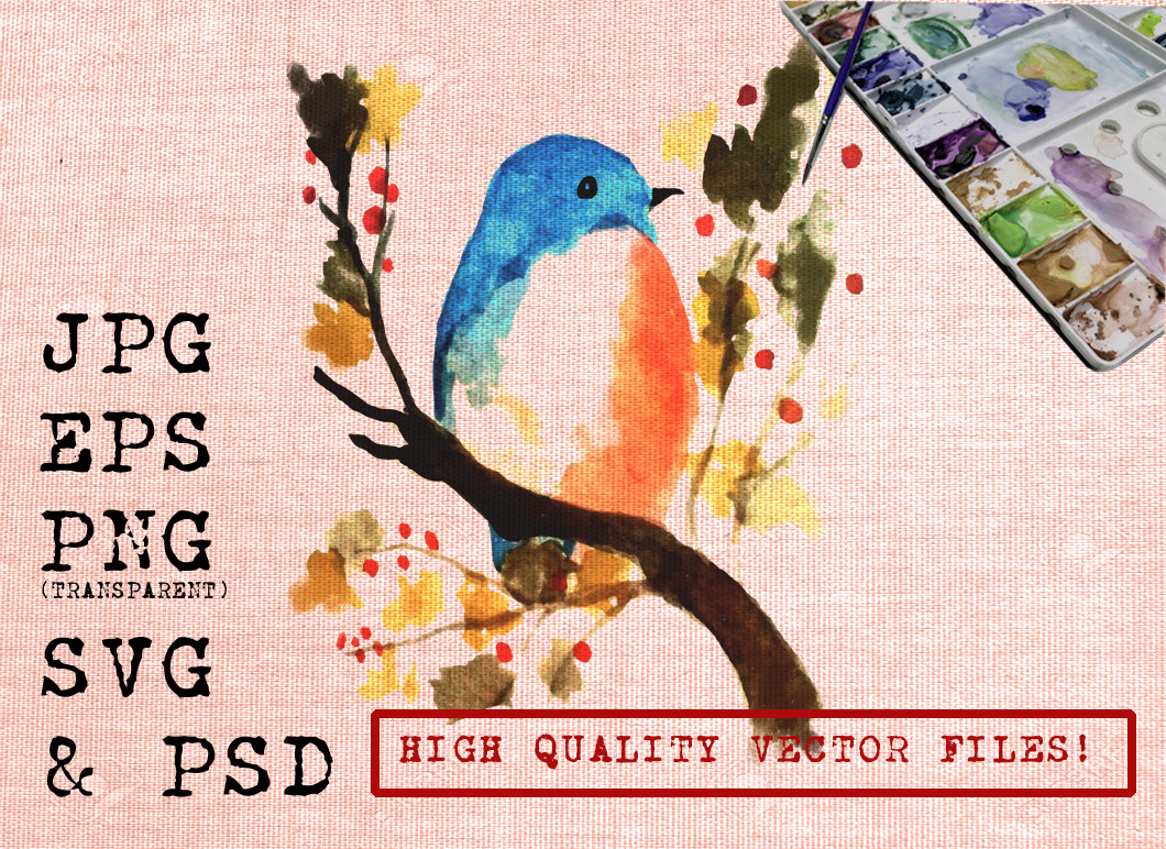 Little Blue Bird Watercolor Illustration Illustrations Imprimables Par Ambar Art