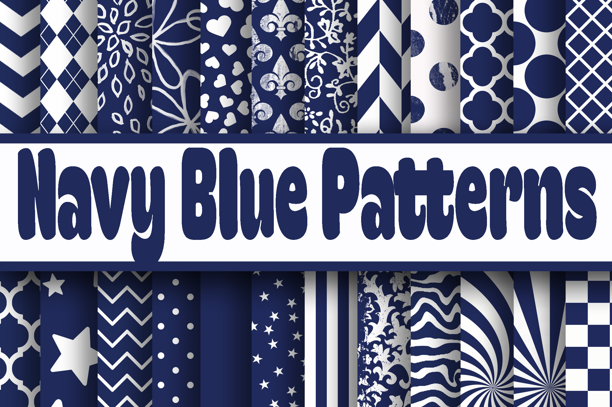 Navy Blue Patterns Digital Paper Graphic by oldmarketdesigns · Creative ...
