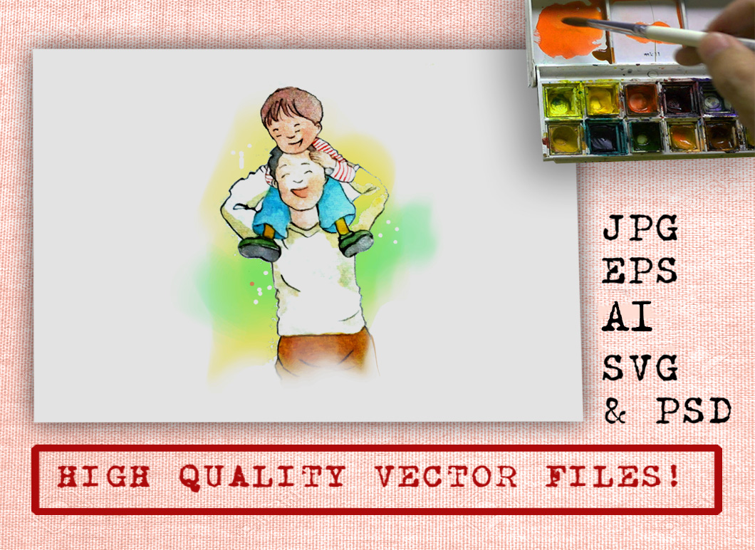 Wonderful Papa Watercolor Cartoon Graphic Illustrations By Ambar Art