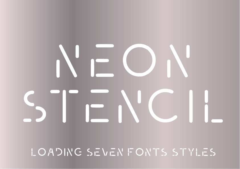 Neon Stencil preview, rounded sans serif with stencil-cut neo-futurist look