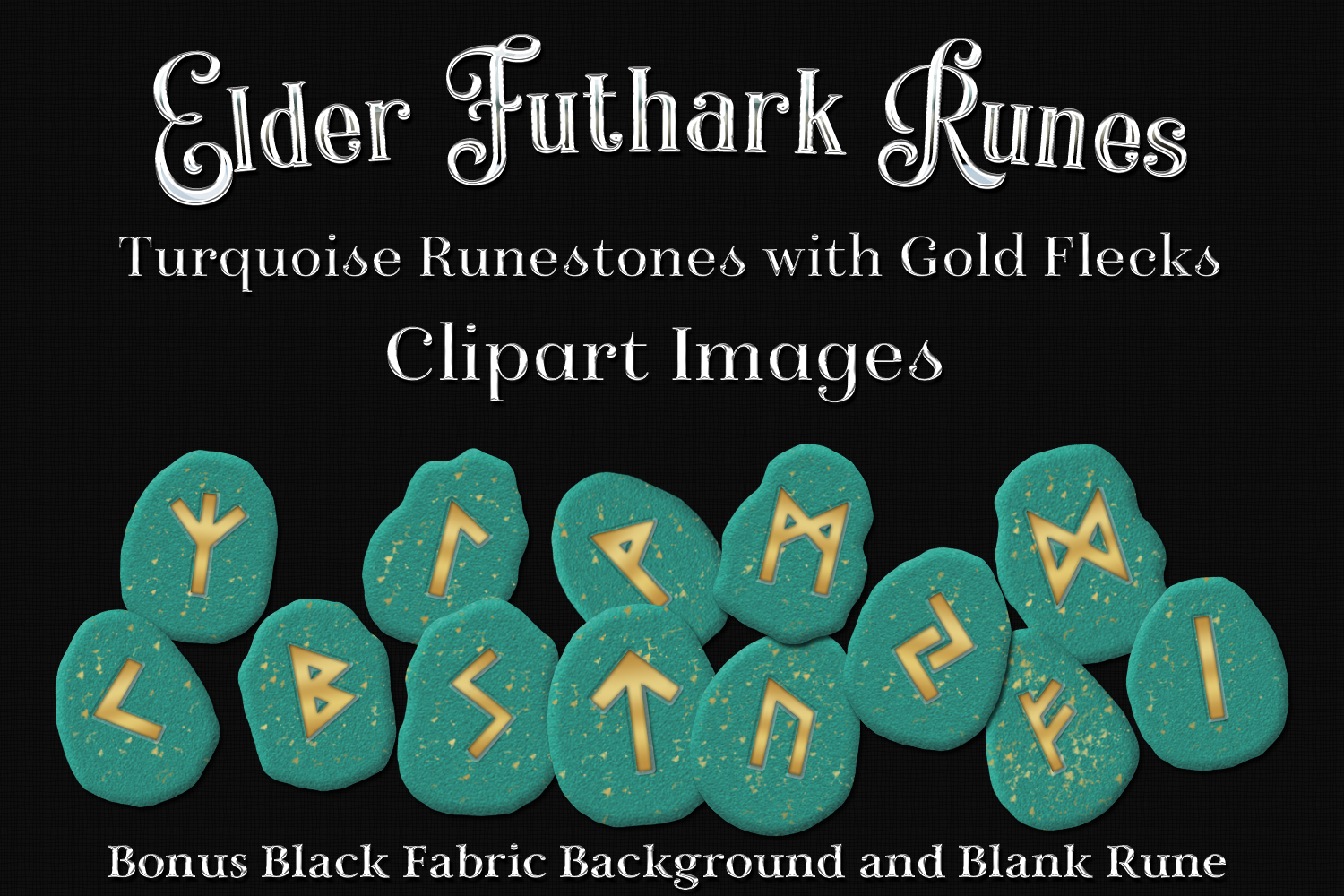 Elder Futhark Runes Clipart - Turquoise Runestones with Gold Flecks