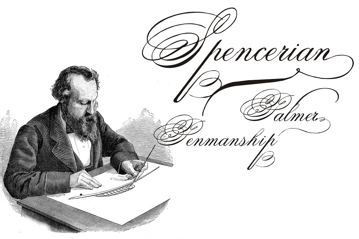 Spencerian Palmer font preview, script calligraphy for recipient names