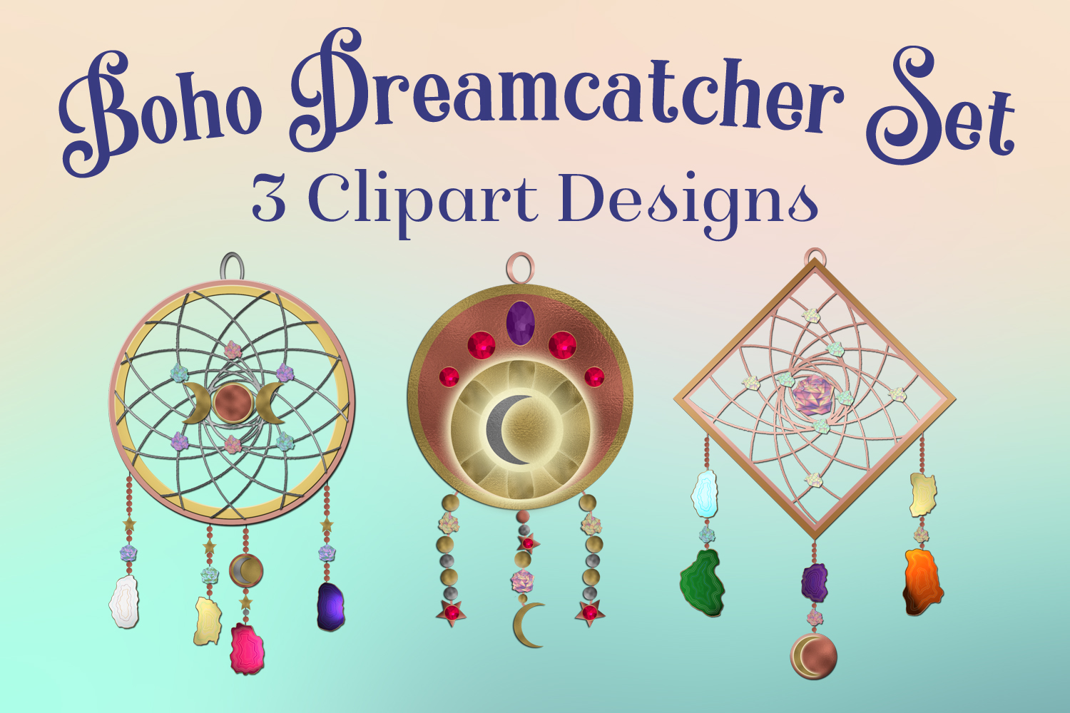 Boho Dreamcatcher Clipart - 3 Clipart Designs
