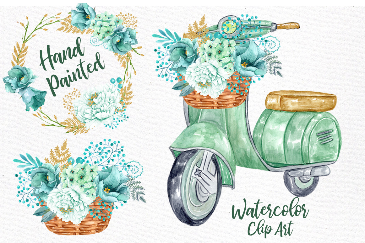 Mint Watercolor Flowers WATERCOLOR CLIPART Spring Flowers Wedding Clipart Floral Clipart Floral Wreaths - photo 2