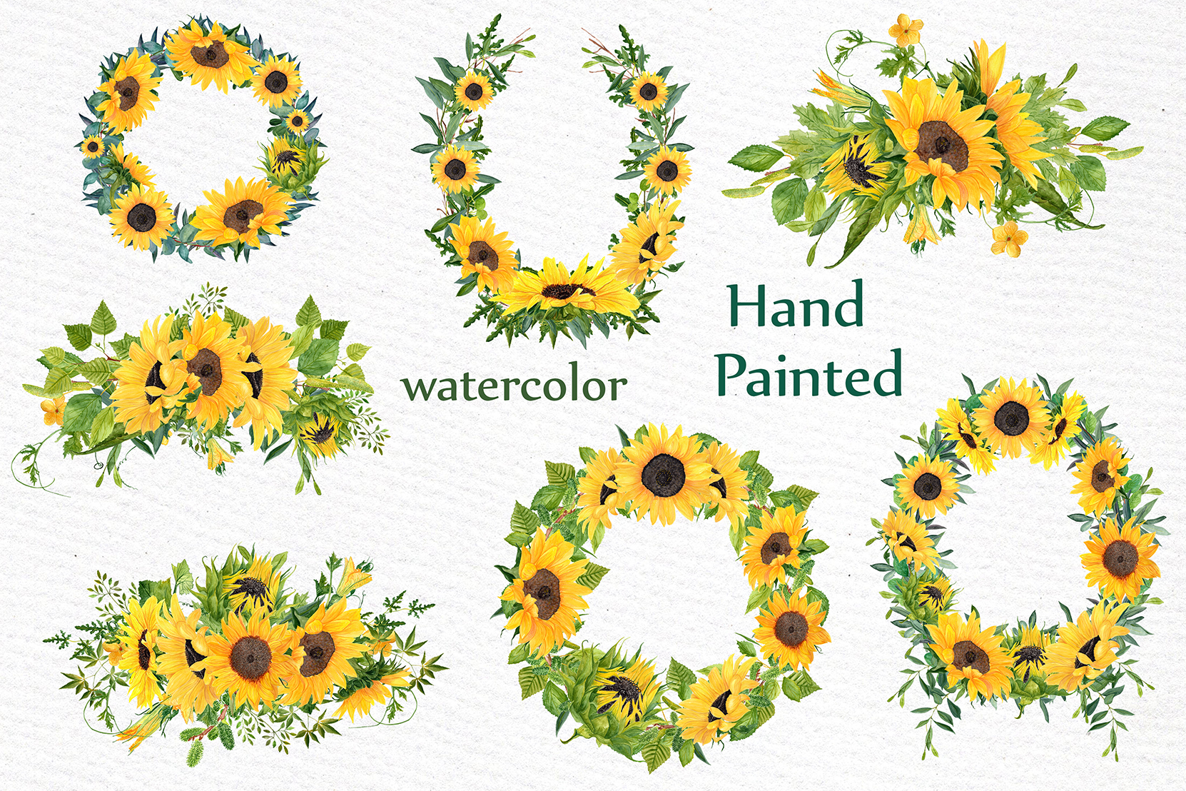Sunflower Clipart Watercolor Wreath SUNFLOWER BOUQUETS Wedding Clipart Floral Wreaths Yellow Flowers - photo 2