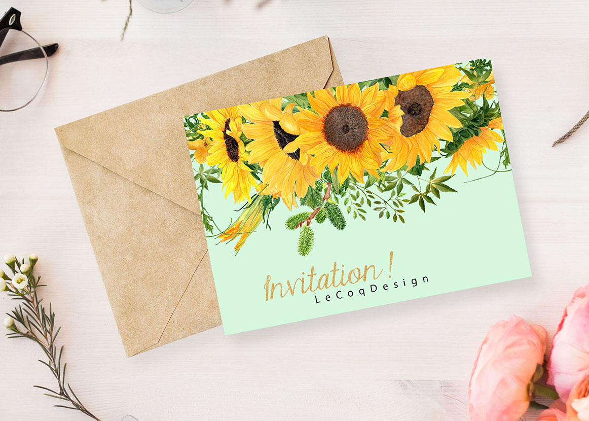Sunflower Clipart Watercolor Wreath SUNFLOWER BOUQUETS Wedding Clipart Floral Wreaths Yellow Flowers - photo 3