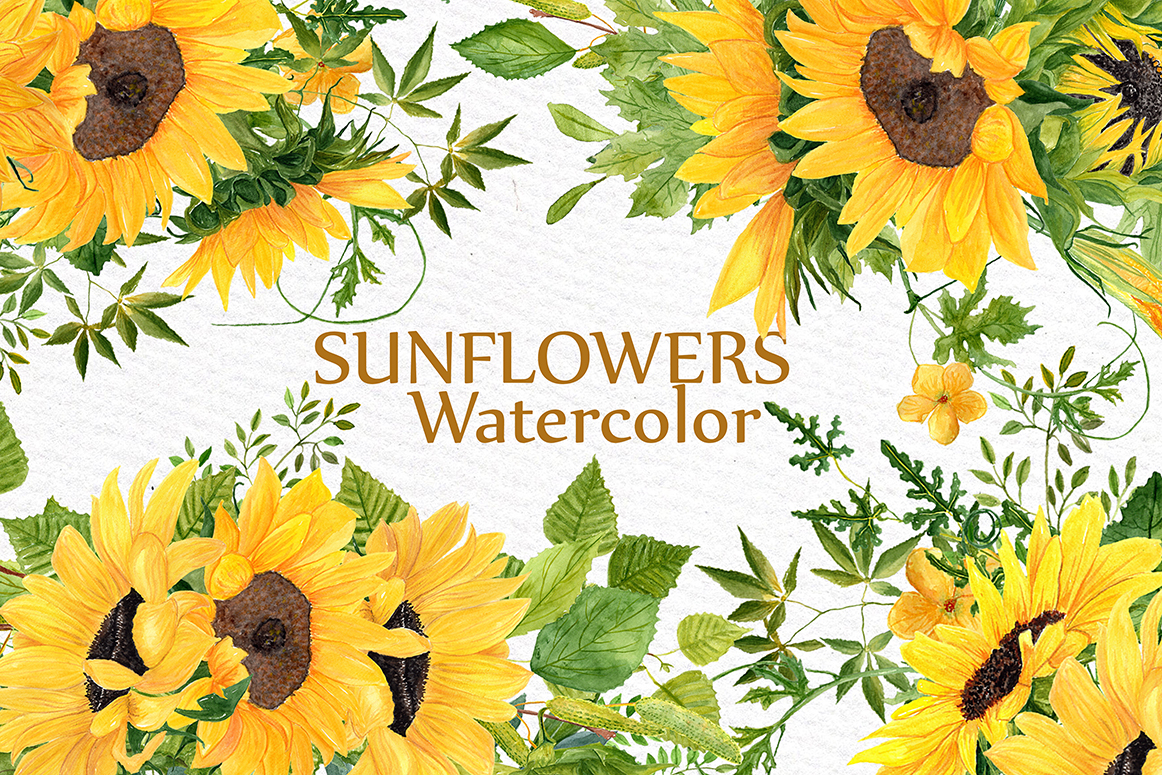 Sunflower Clipart Watercolor Wreath SUNFLOWER BOUQUETS Wedding Clipart Floral Wreaths Yellow Flowers - photo 1