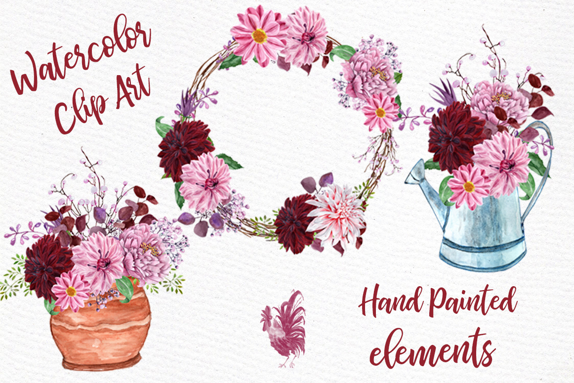 Watercolor Flowers Clipart FLORAL CLIPART Flowers Wreaths Wedding Clipart Floral Bouquets Pink Flowers - photo 2