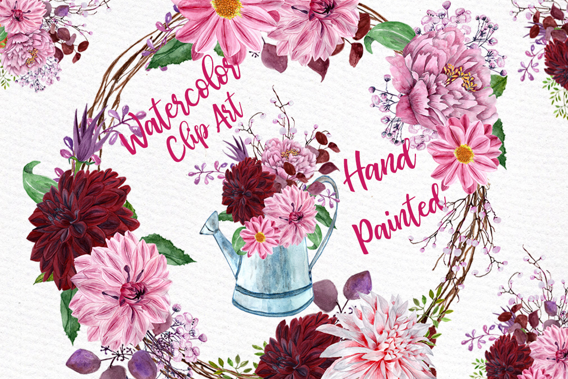 Watercolor Flowers Clipart FLORAL CLIPART Flowers Wreaths Wedding Clipart Floral Bouquets Pink Flowers - photo 1