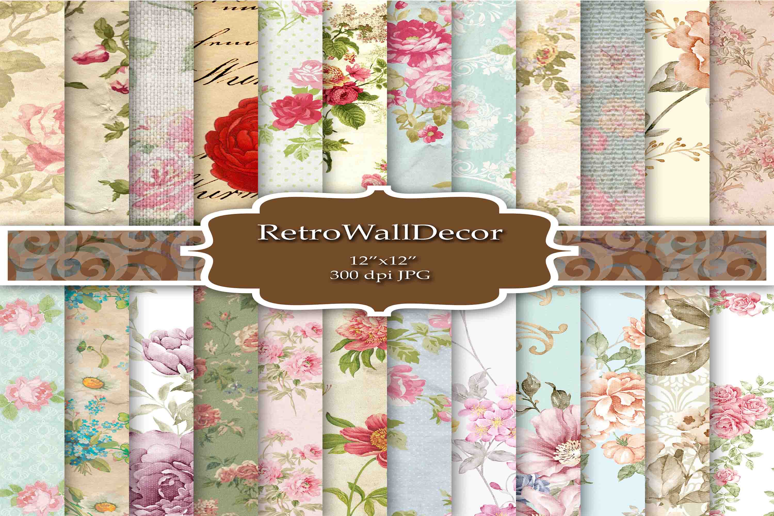 Floral Digital Paper Pack Graphic by retrowalldecor · Creative Fabrica