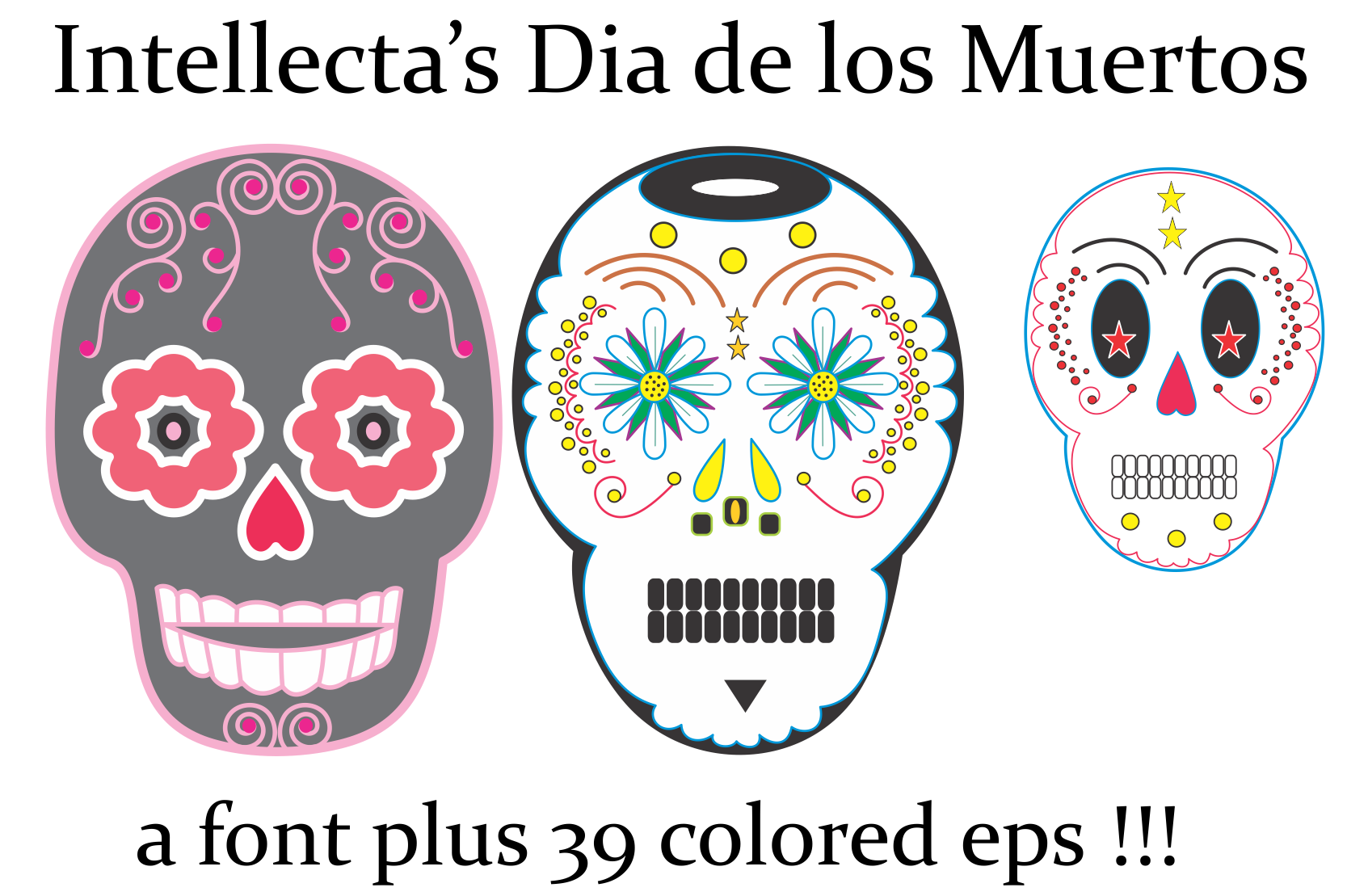 Dia De Los Muertos font preview, skull glyph decorative set