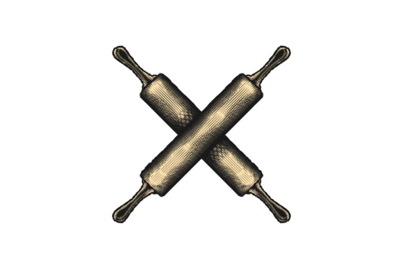 Hand Drawn Crossed Rolling Pin, Vintage Bakery Logo