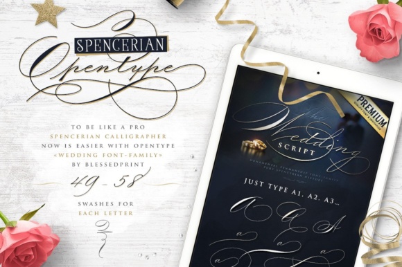 Gorgeous ornamented font for elegant wedding invitations