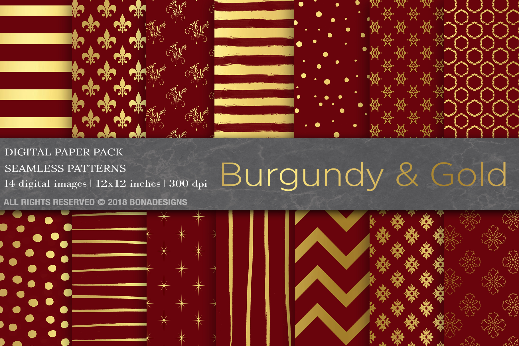 Burgundy Gold Digital Paper Graphic by BonaDesigns · Creative Fabrica