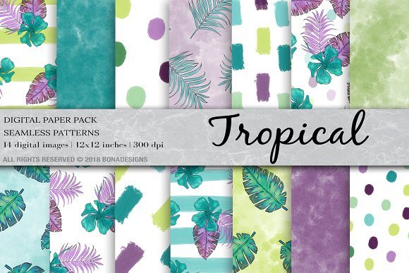 Tropical Background Digital Paper Gráfico Patrones de Papel Por BonaDesigns