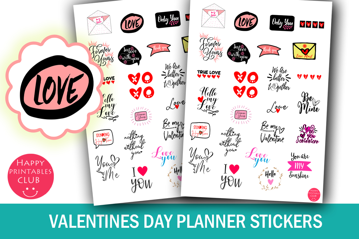 Valentines Day Planner Stickers Graphic by Happy Printables Club ...