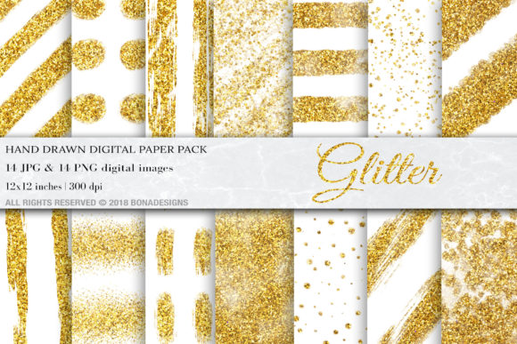 Gold Glitter & White Digital Papers