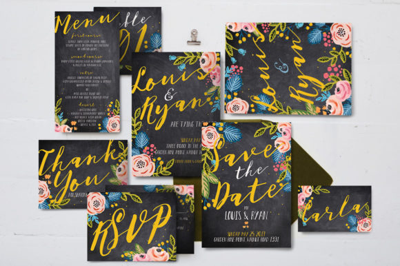 Black Floral Wedding Invitation Suite