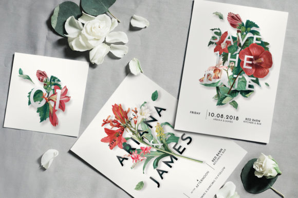 Modern Vintage Floral Wedding Invitation Suite