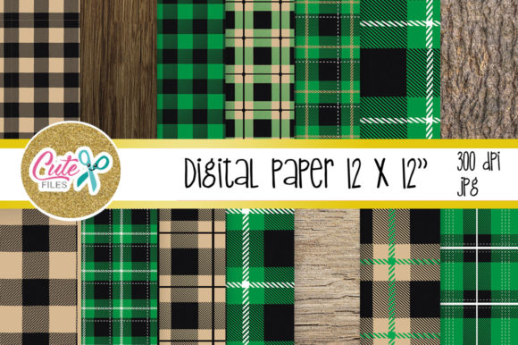 Green Buffalo Plaid Pattern, Lumberjack Digital Paper