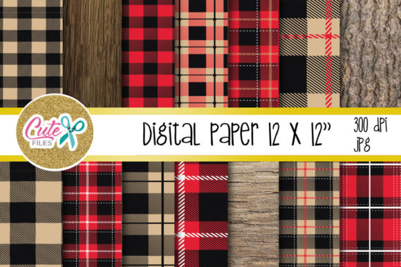 Red Buffalo Plaid Pattern, Lumberjack Digital Paper