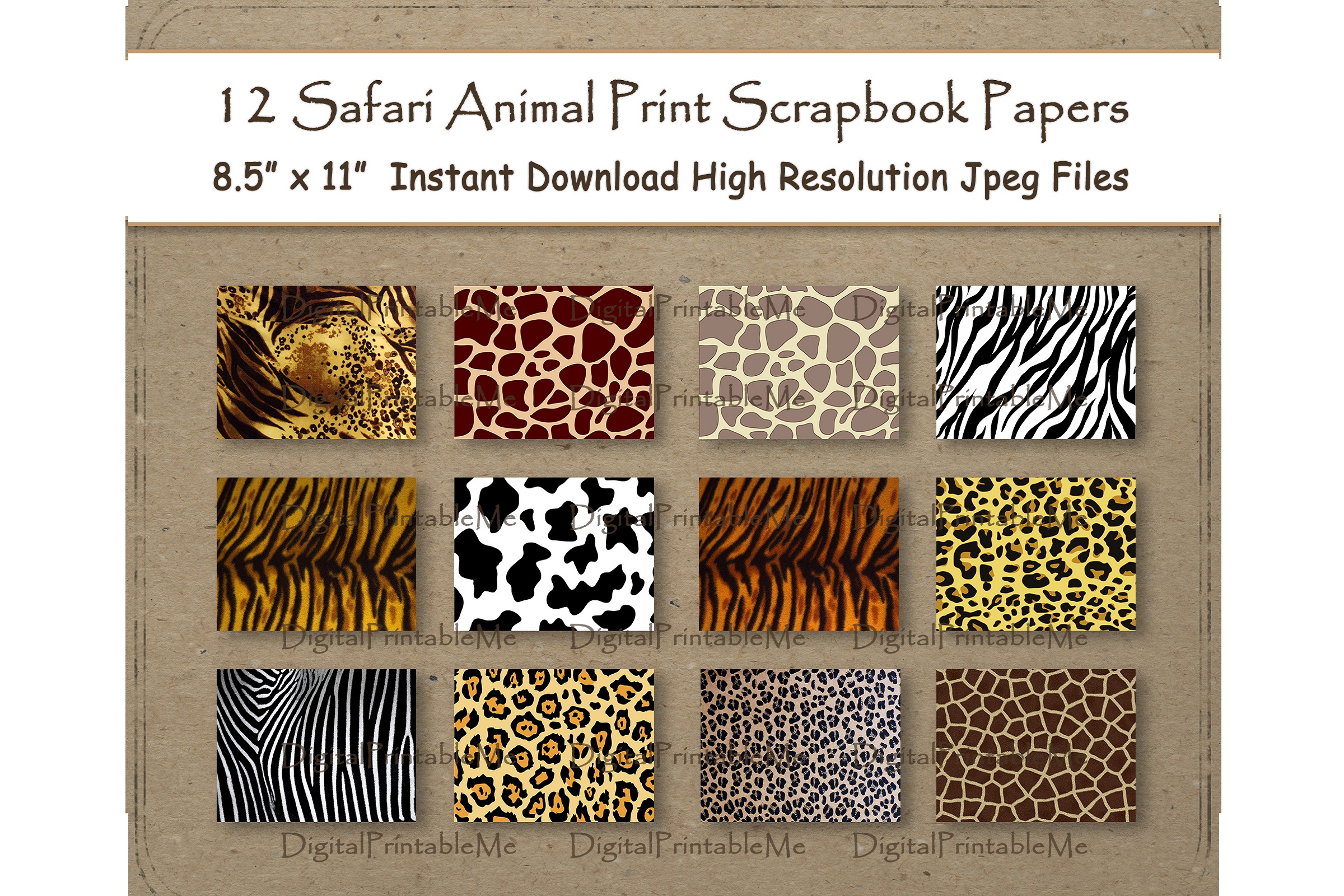 Safari Animal Print Scrapbook Paper Set Graphic by DigitalPrintableMe ...
