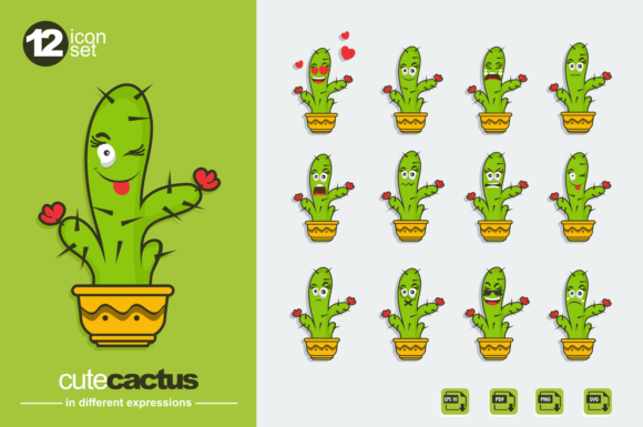 Set of Cute Cactus Emoji Graphic by Ahsancomp Studio  Creative Fabrica