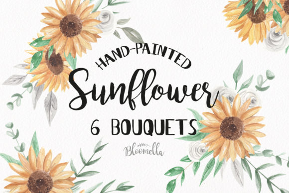 Sunflower Bouquet Watercolor Set Graphic Illustrations By Bloomella