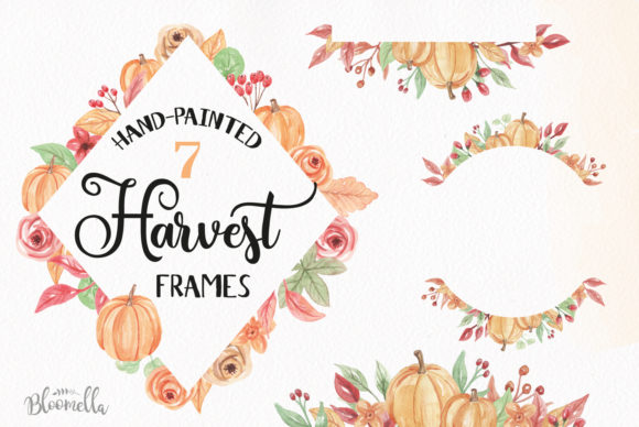 7 Pumpkin Harvest Frames Florals Graphic Illustrations By Bloomella