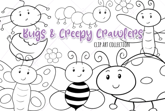 Bugs and Creepy Crawlers Black and White Graphic Illustrations By Keepinitkawaiidesign