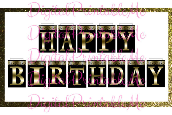 Happy Birthday Banner Black Gold Fancy