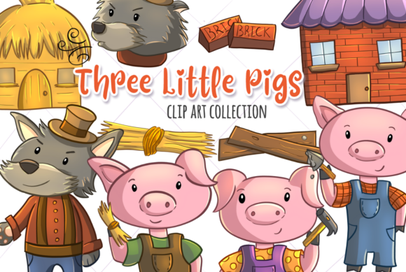 Three Little Pigs Grafika Ilustracje do Druku Przez Keepinitkawaiidesign