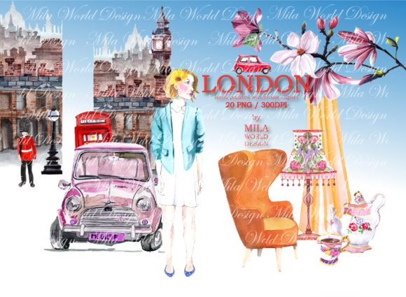 London Trip Watercolor Clip Art Graphic Illustrations By MilaWorldDesing
