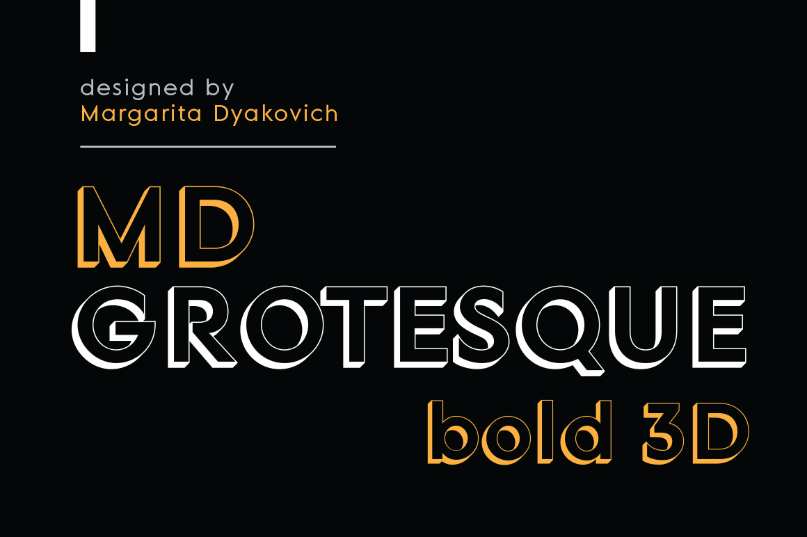 MD Grotesque Bold 3D preview, modern sans with 3D effect