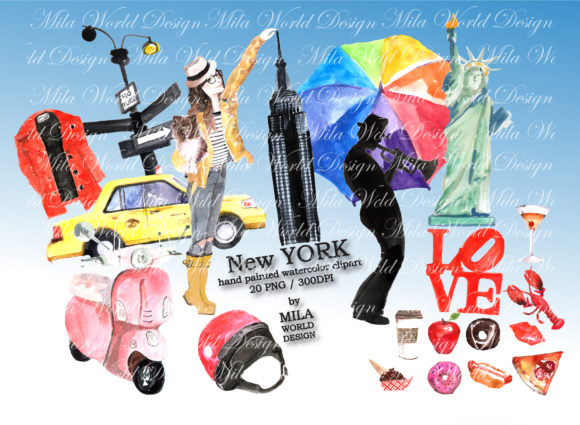 New York Watercolor Clip Art Graphic Illustrations By MilaWorldDesing