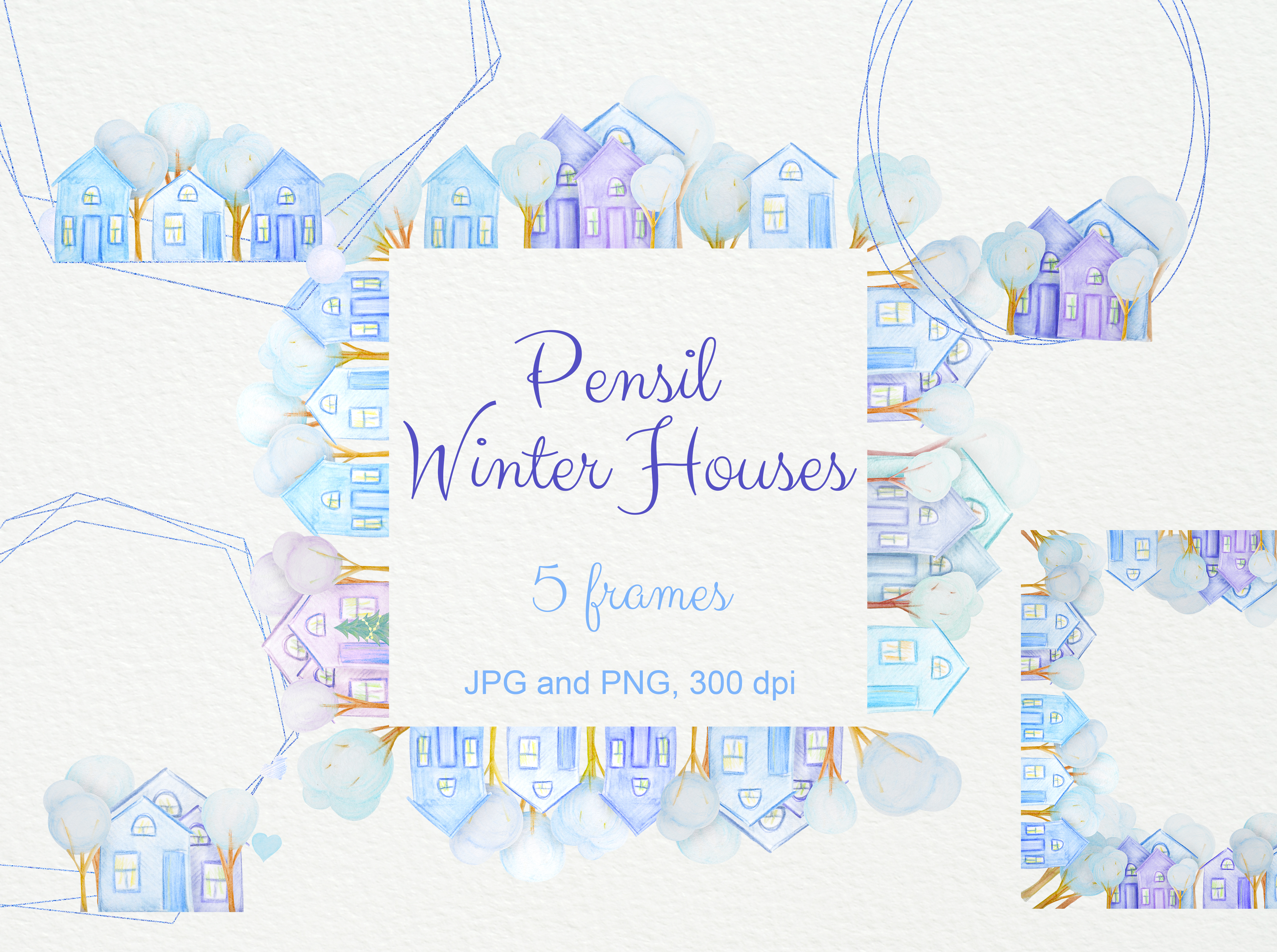 Set of 5 Frames: Winter Houses