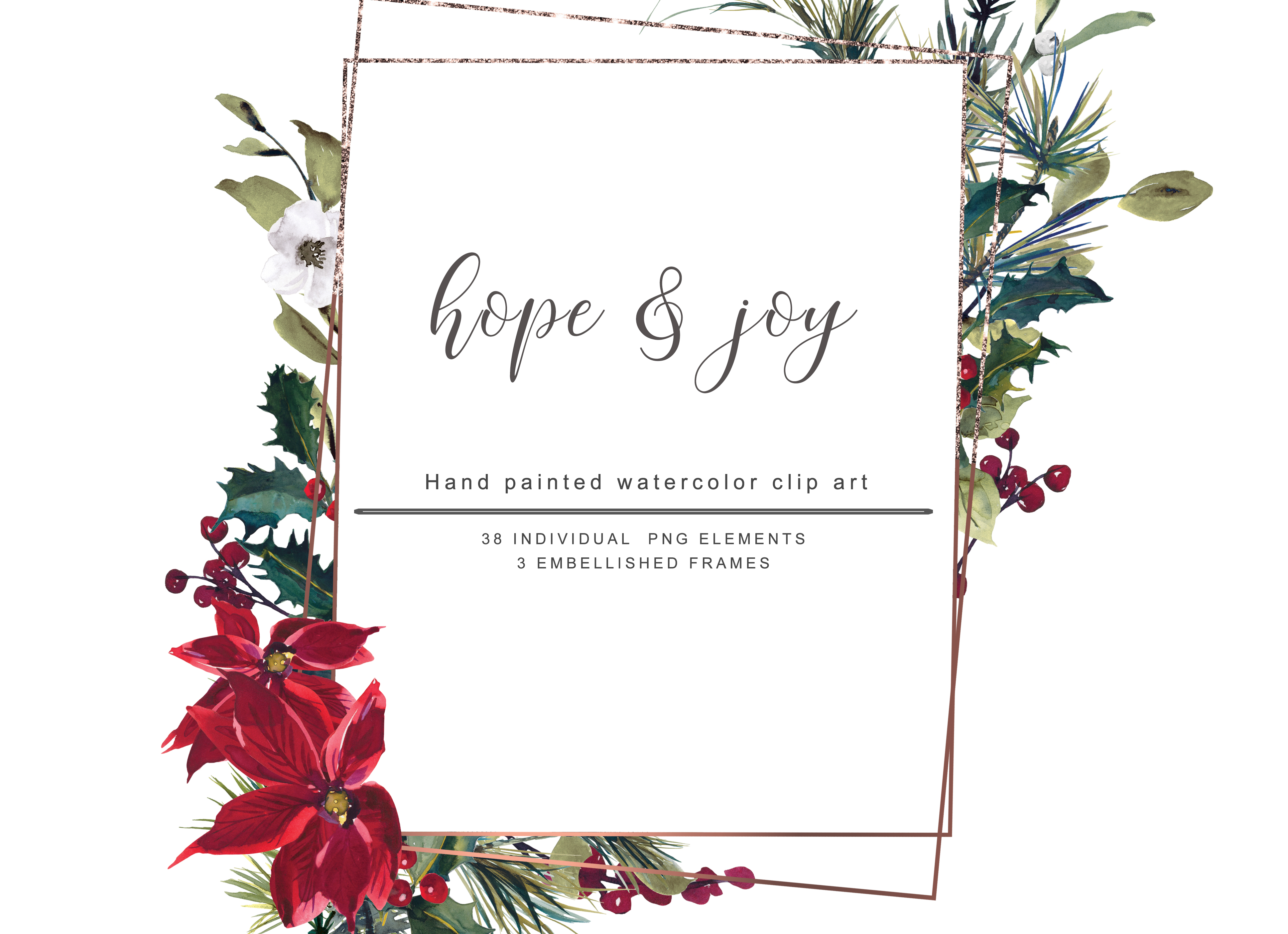 Watercolor Poinsettia Christmas Clipart - photo 2
