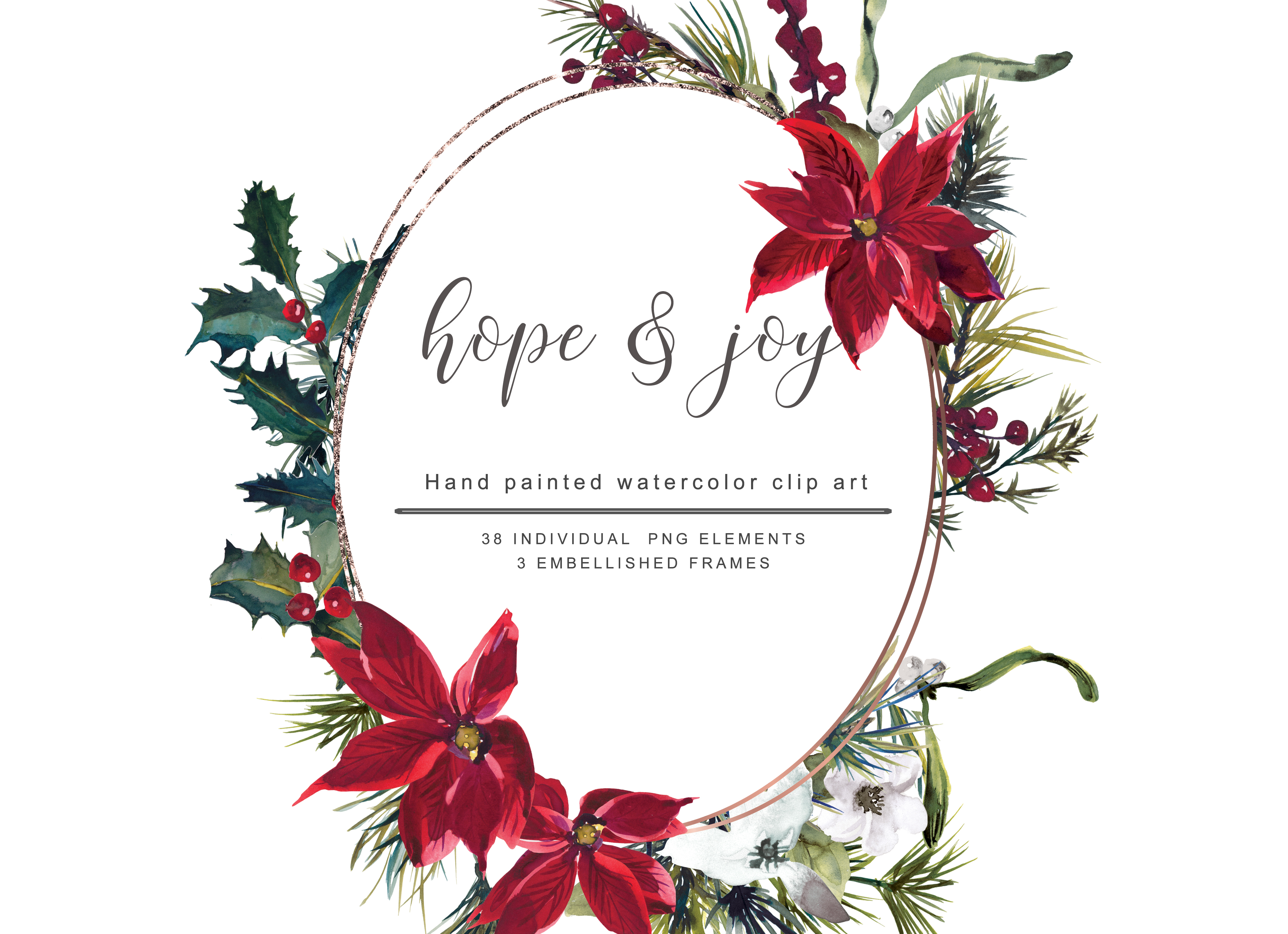 Watercolor Poinsettia Christmas Clipart - photo 3