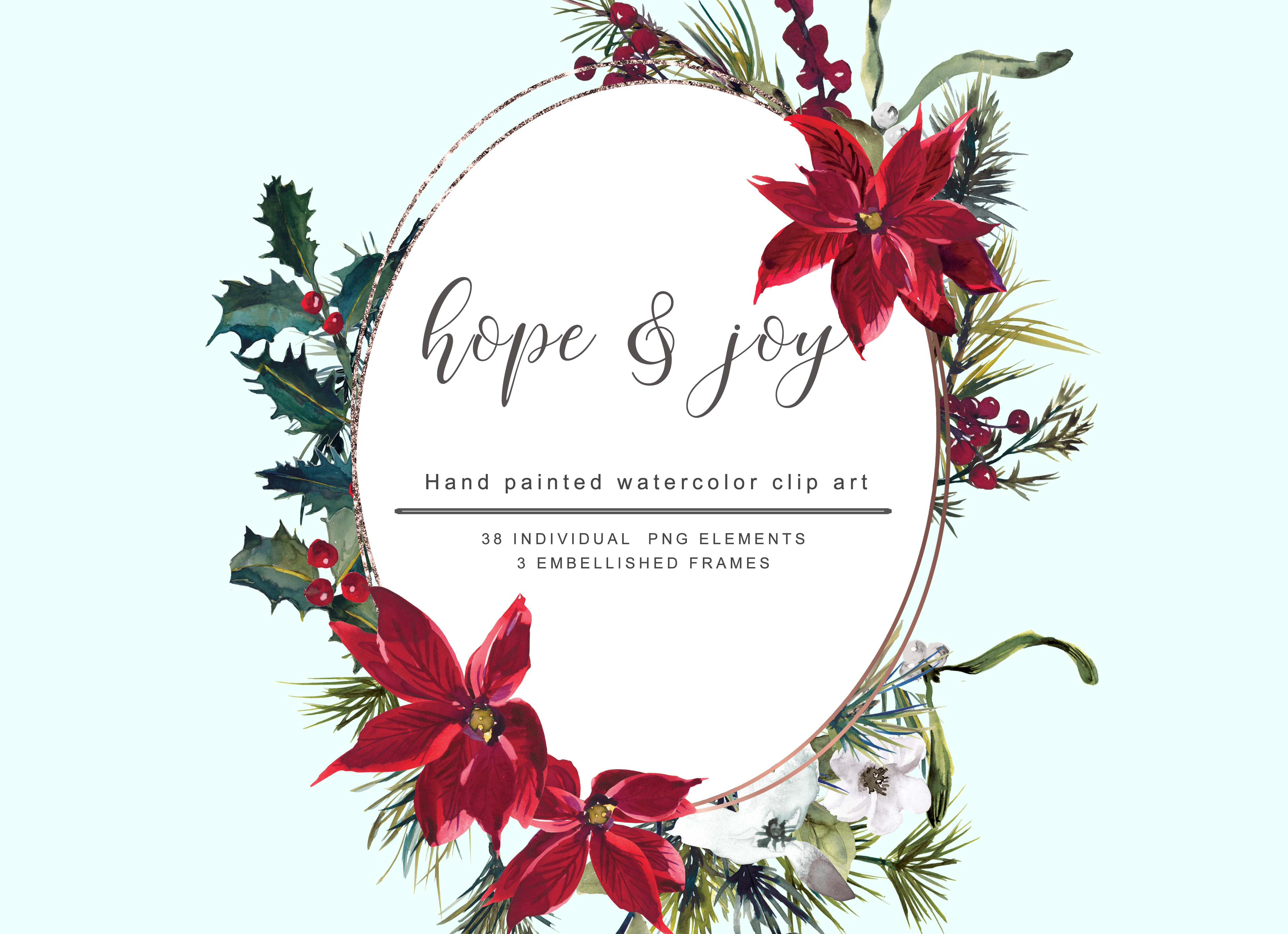 Watercolor Poinsettia Christmas Clipart - photo 4