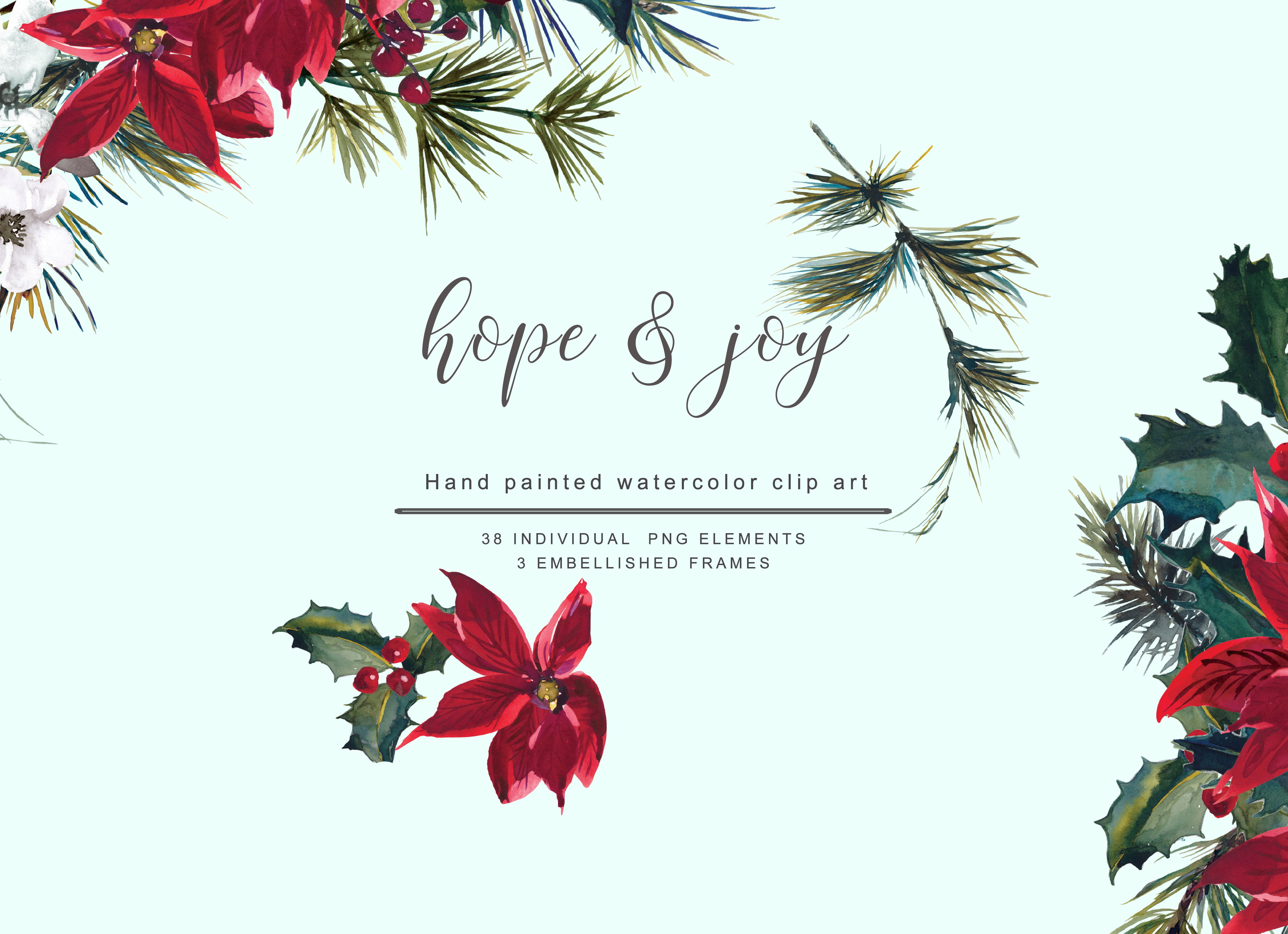 Watercolor Poinsettia Christmas Clipart - photo 5