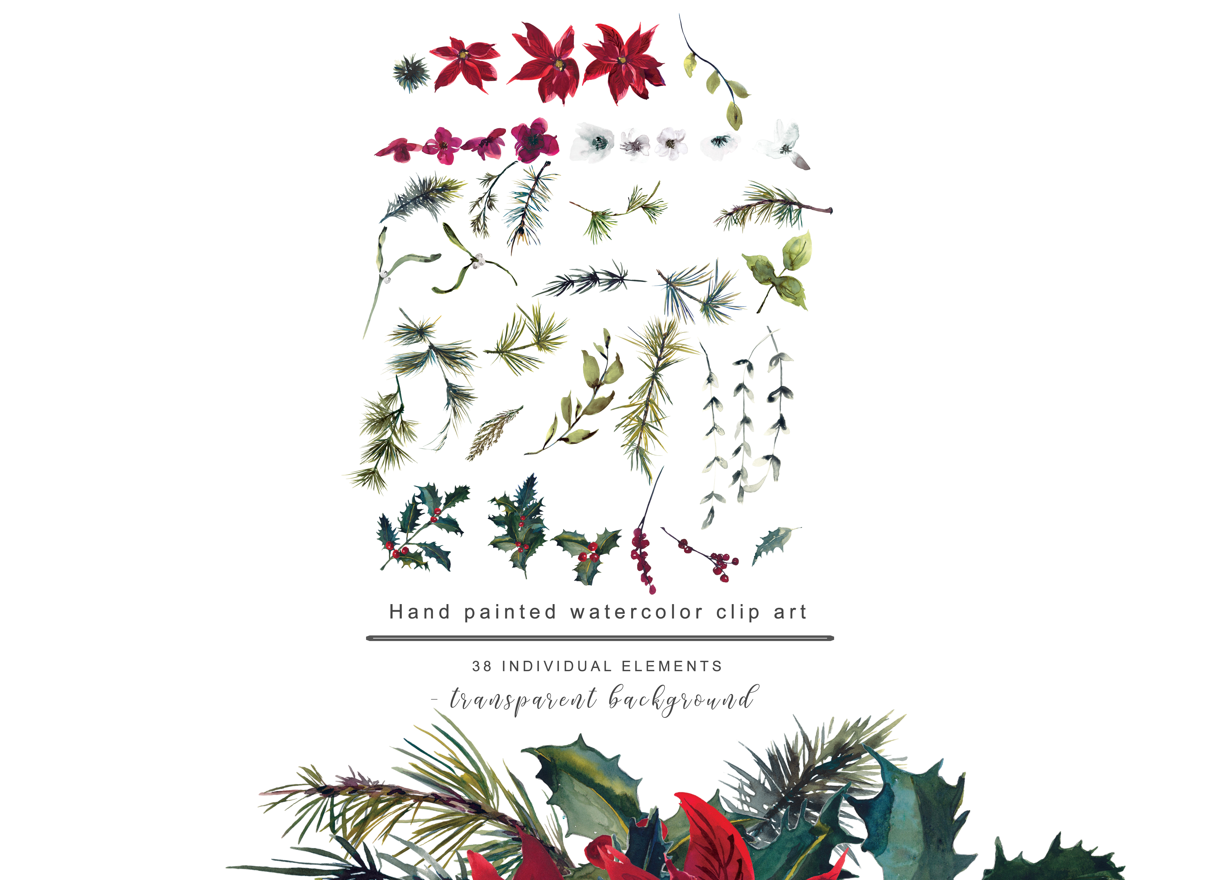 Watercolor Poinsettia Christmas Clipart - photo 8
