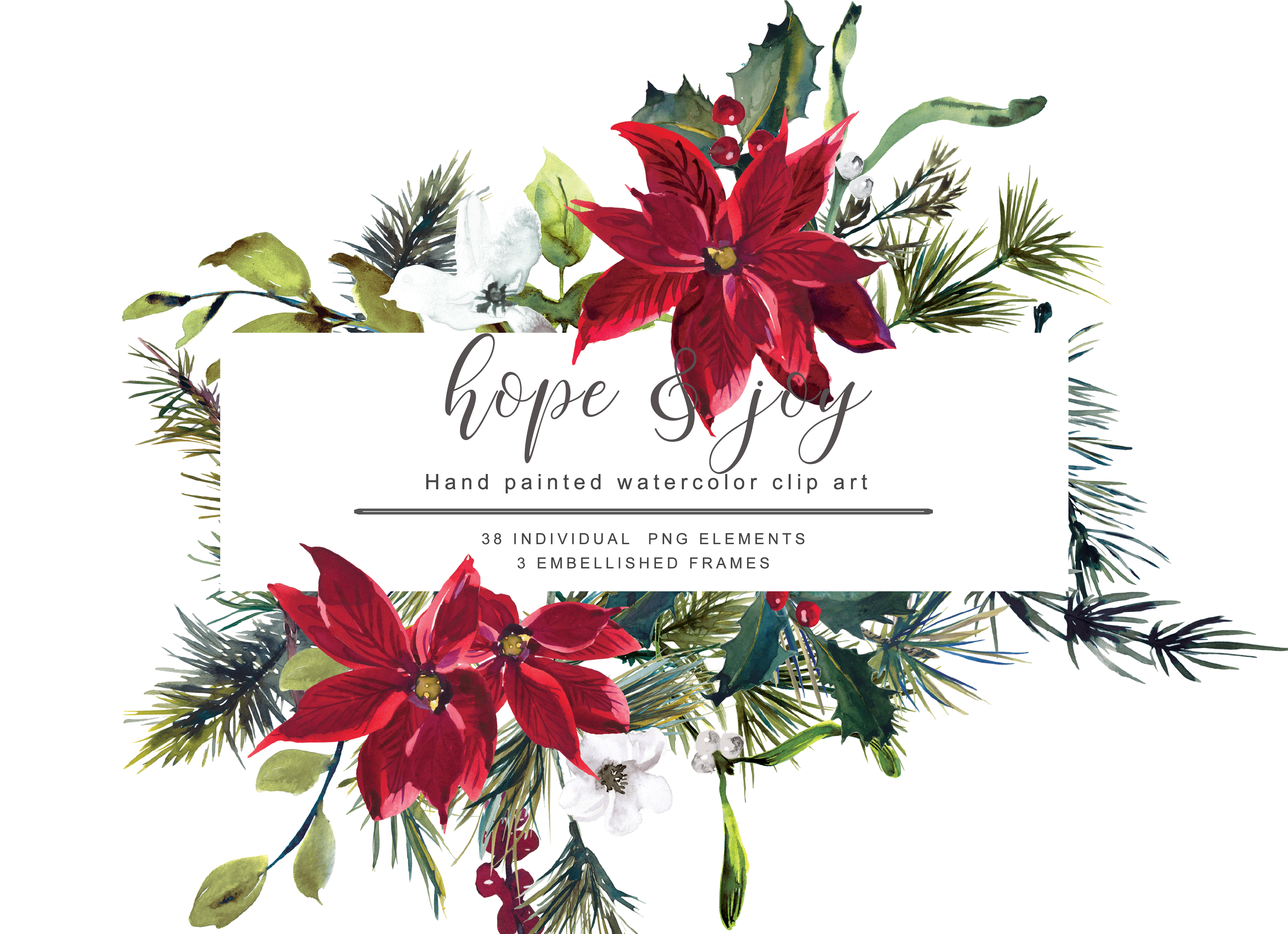 Watercolor Poinsettia Christmas Clipart - photo 1