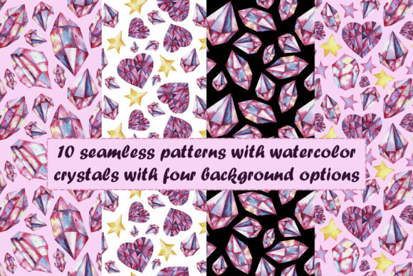 10 Seamless Patterns with Crystals Graphic Patterns By CreatArtStudio