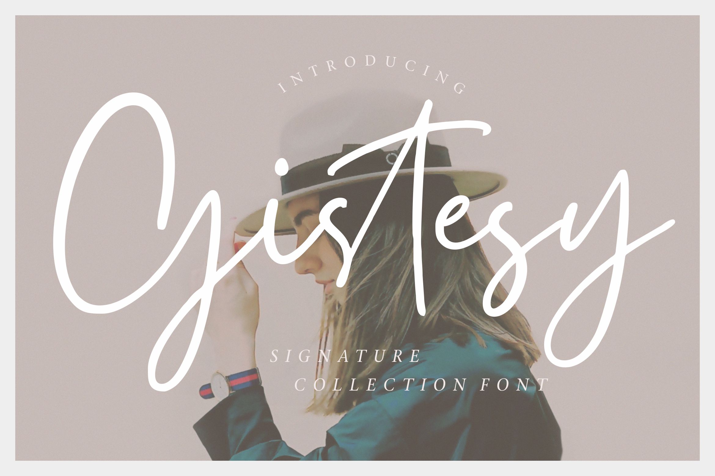 Gistesy preview, flowing elegant script with long tails