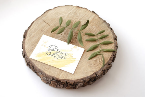 Stationery Mockup Card on Wood Graphic Invitations & Greeting Cards By NataliArkushArt